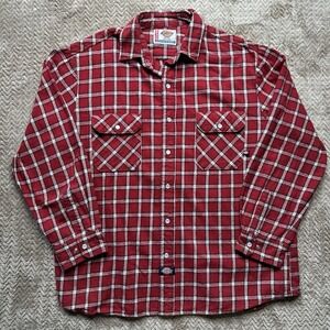 Vintage Dickies Pearl Snap Flannel Shirt Red Plaid Western Workwear X-Large